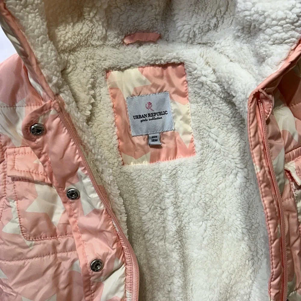 Urban Republic Girls Pink Star Print Sherpa Lined Quilted Snowsuit Pram Suit 18M